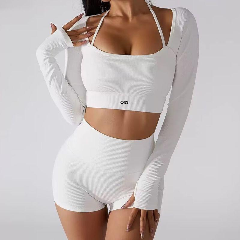 Oiob Yoga Clothes Cycling Running Workout Outfit High Waist Hip Lift Thin Exercise Women's Long Sleeve Tops High Elastic Shorts