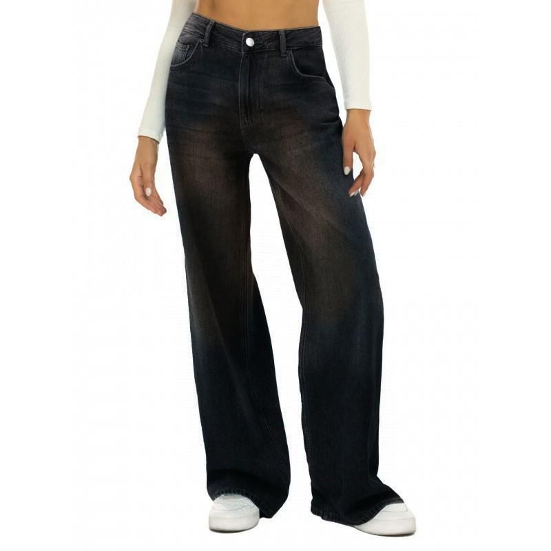 Women's Distressed High-Waist Retro Cat Whisker Straight Jeans