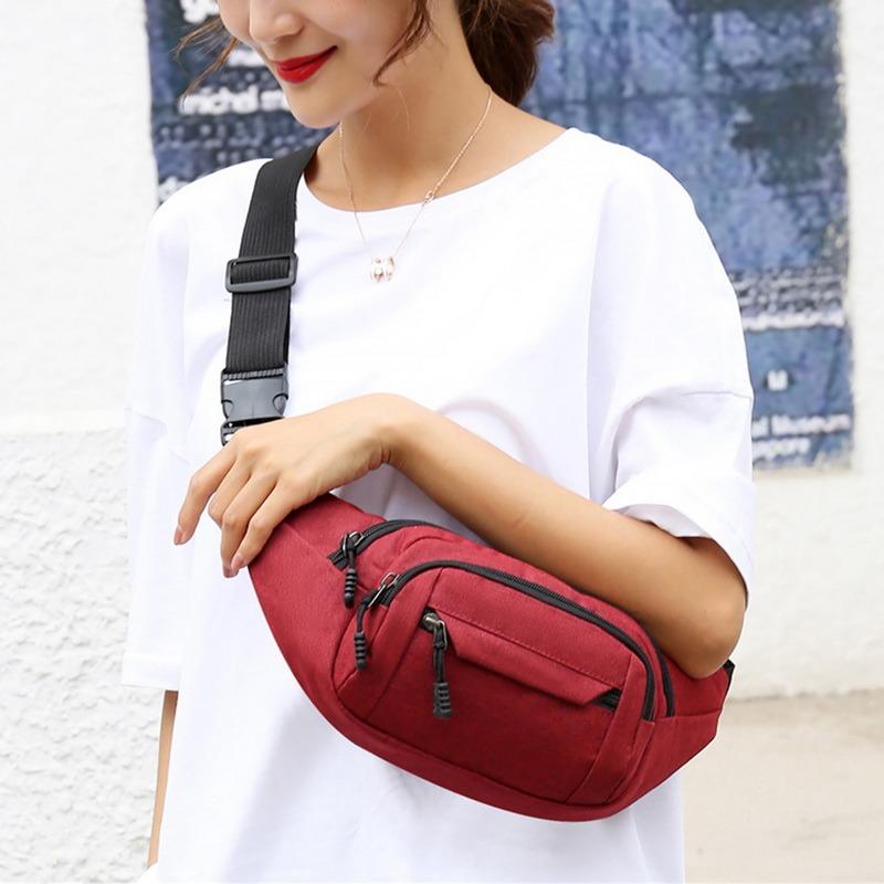 Moda Uomo Donna Marsupio Casual Marsupio Portamonete Grande Borsa da Cintura per Telefono Pouch Tela Outdoor Viaggio Borsa per Telefono Banana Borse da Fianco