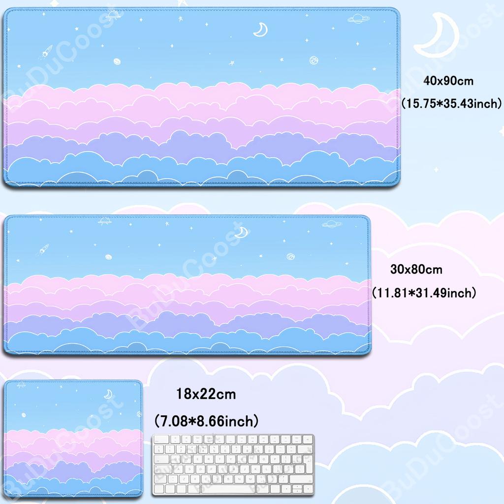 Gaming Mousepad Pastel Cloud HD Desk Mat Kawaii Cartoon Pink Mouse Pad 30x80cm Rubber Rugs Extended Gamer Lock Edge Keyboard Mat