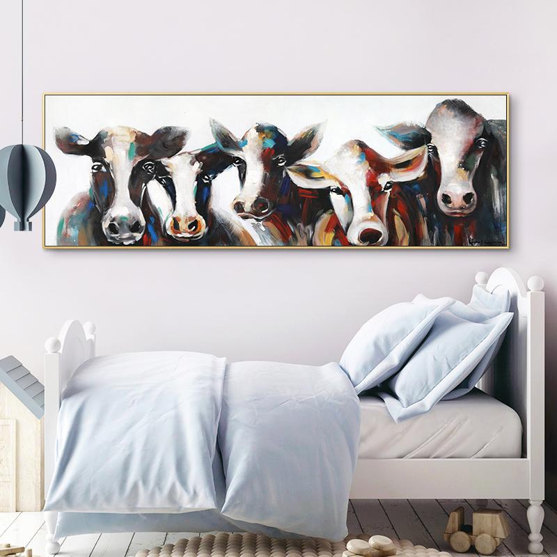 Original Abstract Art Painting Five Cows Posters And Prints Wall Art Canvas Pictures for Living Room Home Decoration