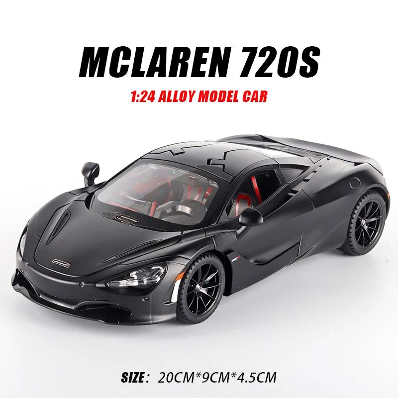 Масштаб 1/24 Модель из сплава McLaren 720S Спортивный автомобиль Литой металлический Игрушечный автомобиль Серия Коллекция Симуляция Звук и Свет Игрушечный автомобиль Подарок для мальчиков чёрный