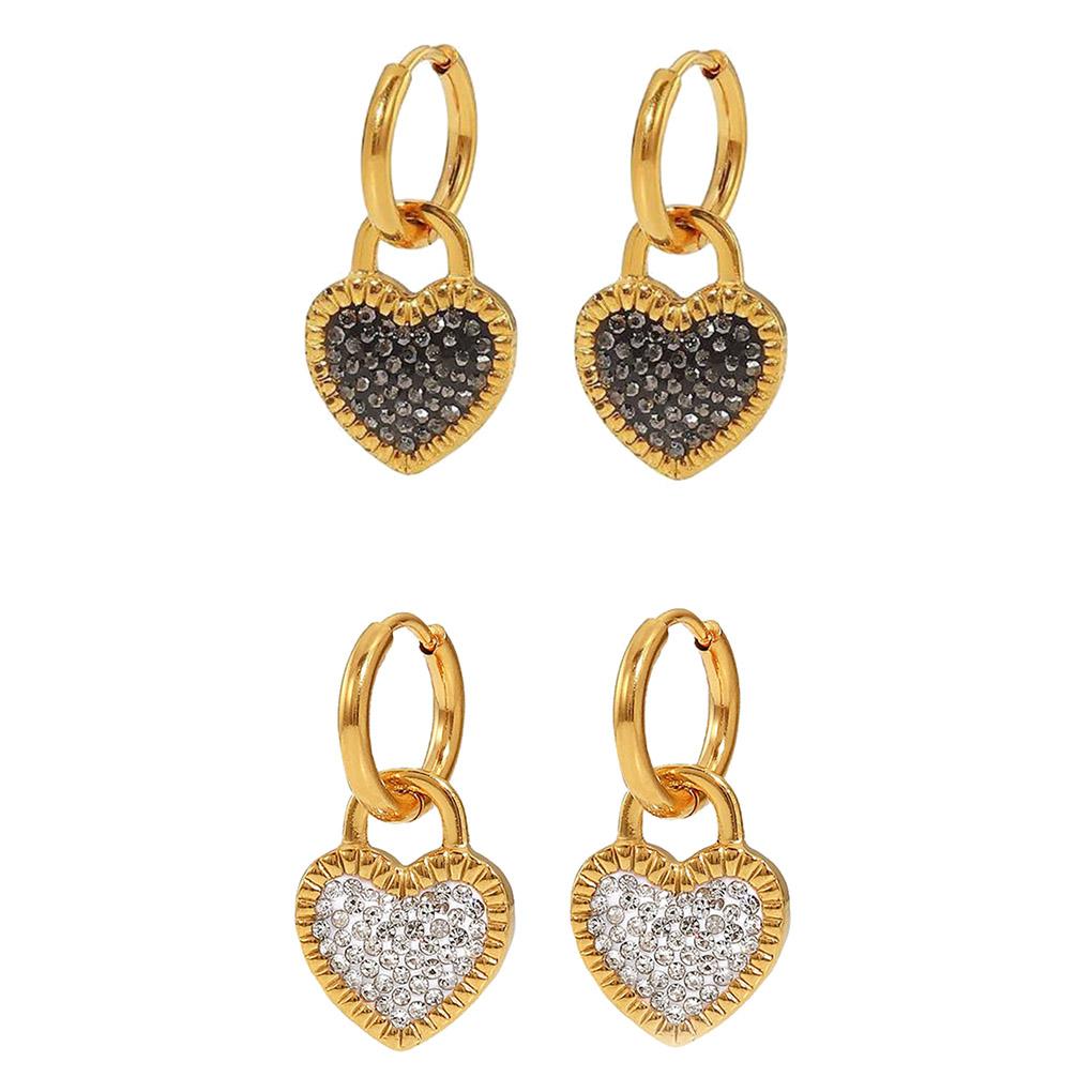 1 Pair Heart Hoop Earrings Glitter Zircon Dangle Earring Lock Shape Ear Hook Jewelry Fashion Accessory for Banquet