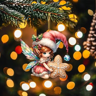 Acryl 2D Flache Weihnachten Hut Schmetterling Fee Anhänger Weihnachten Elf Hängende Ornament für Weihnachten Baum Geschenk