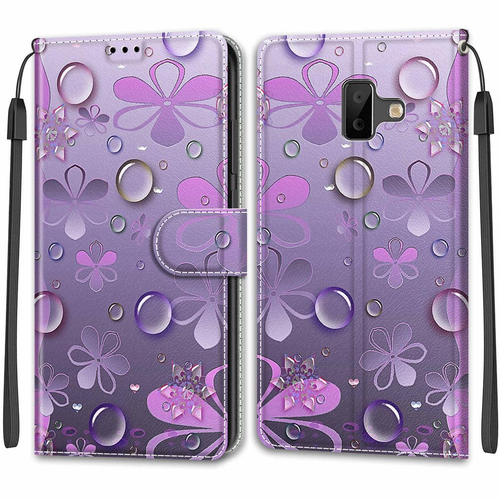 Luxury Painted Leather Case Wallet Book Style Protective Cover for Samsung Galaxy J6 Prime/J6 Plus/J6 (2018) J600/J5/J3