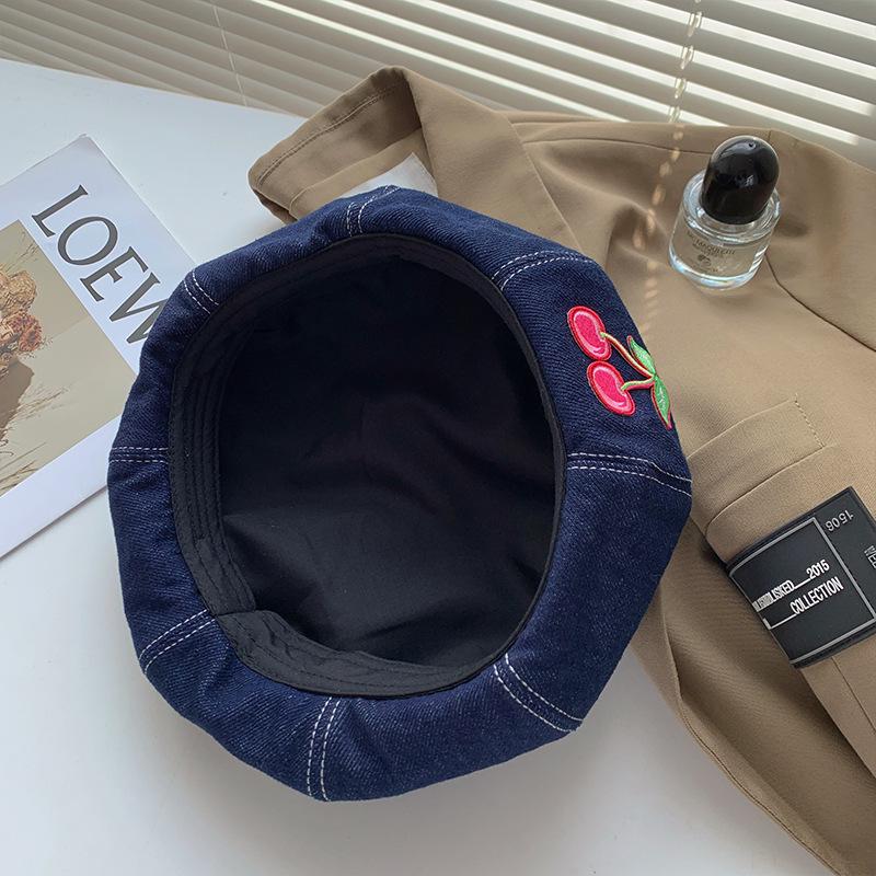 Women's Japanese Denim Heart Beret - Sweet & Versatile Octagonal Painter’s Hat for Large Heads