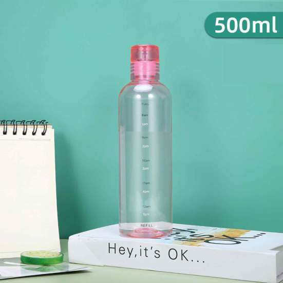 500/750ml Water Cup Time Marker Bottle BPA Free Leakproof Transparent Sports Water Bottle Fitness Gym Bottle