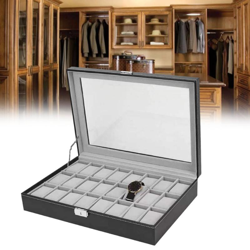 24 Black Watch Storage Box Case Bracelet Bangle Jewelry Display Collection Tray