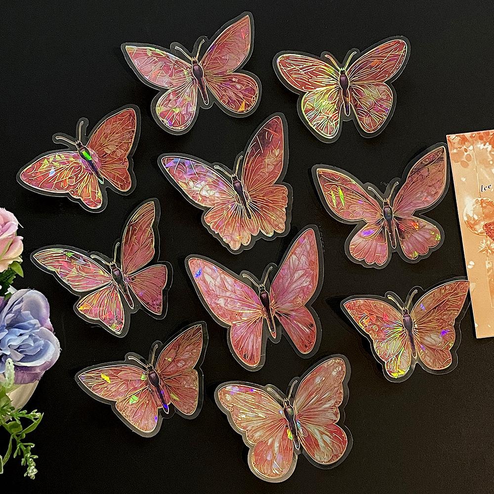 Laser Gold Foil Butterfly Wall Sticker 3D PET Retro Decal DIY Scrapbooking Hollow Butterfly Stickers for Home Decor