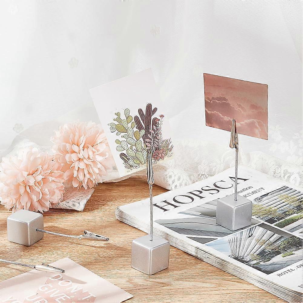 Square Base Resin Memo Holders with Steel Wires & Iron Alligator Clip Silver 115mm