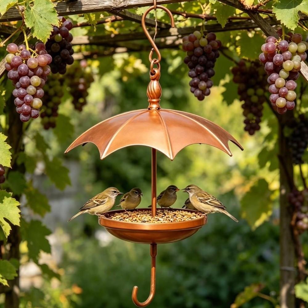 Rustic Hanging Platform Feeder Iron Bird Rest Station Umbrella-Shaped Bird Feeder Garden