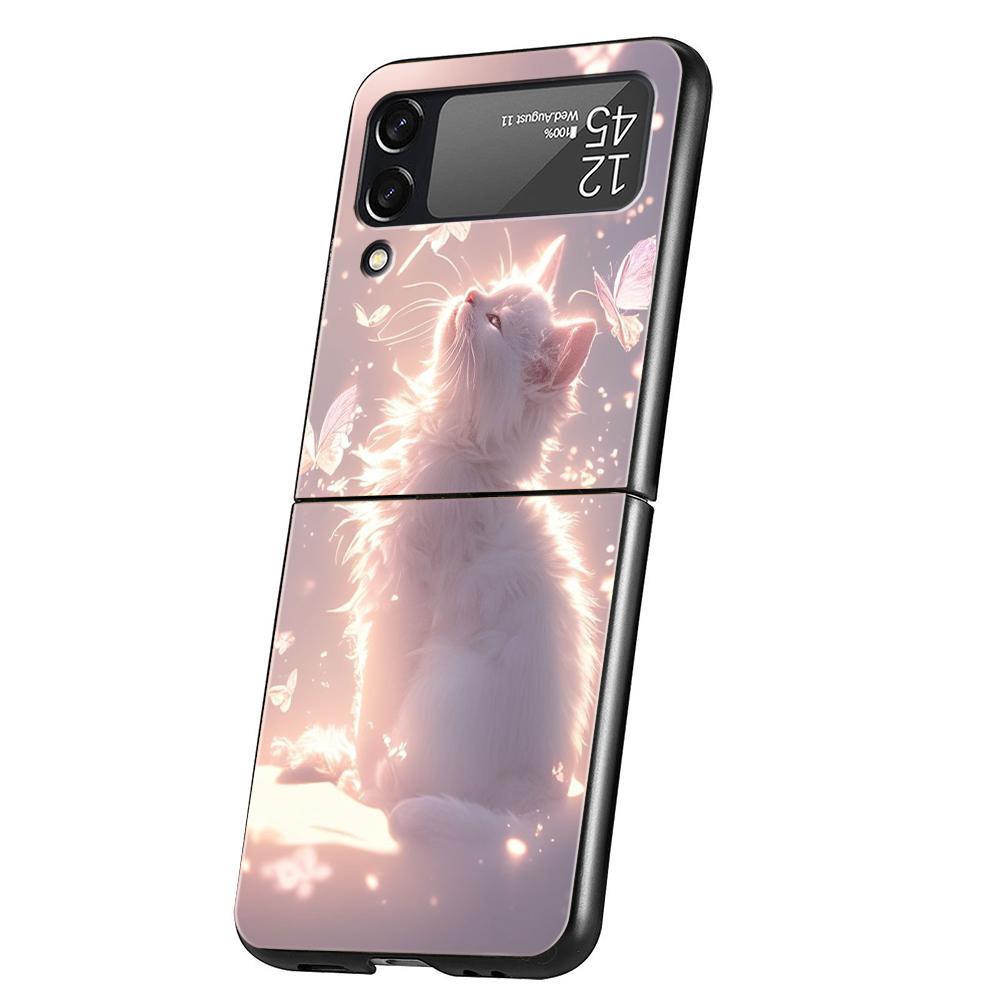 

Hard PC Phone Case For Samsung Galaxy Z Flip 7 6 5 4 Black Cover For Galaxy Z Flip 3 Foldable Capas Oil Painting Artistic Cat Z Flip 6