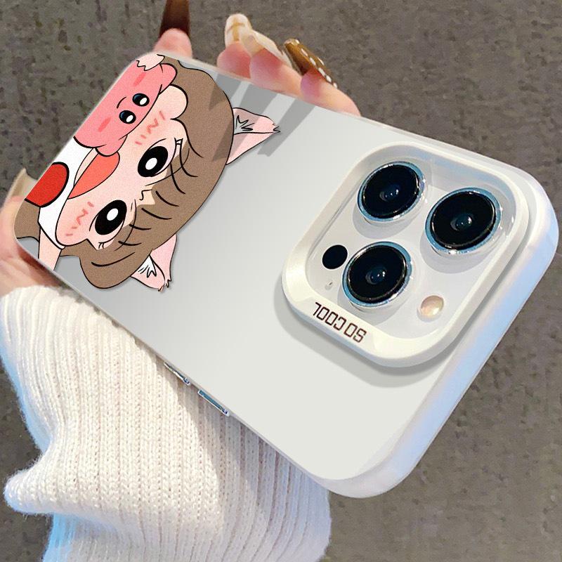 Cartoon Girl Phone Case for iPhone 13/14 Pro, 15 Pro Max, 16 Pro, and 17 Silver