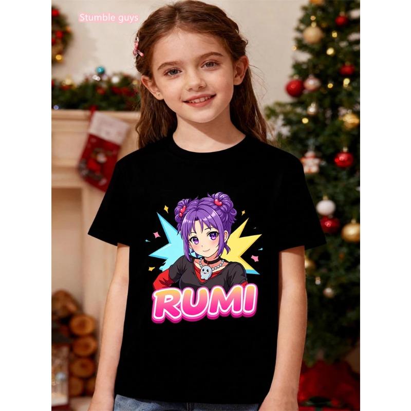 Summer Casual Girls Anime T-Shirt Cute Kpop Idol Print Short Sleeve Soft Cartton Anime Clothes Fashion Kids Tee Tops
