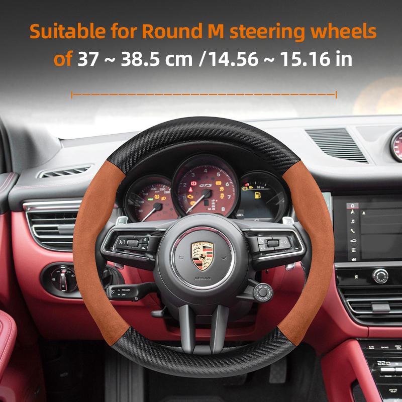 Suitable for Porsche Suede Matte Carbon Fiber Texture Steering Wheel Cover Suitable for Casenne 996 Macan 957 Volante Boxster 986 718 Turbo Panamera 