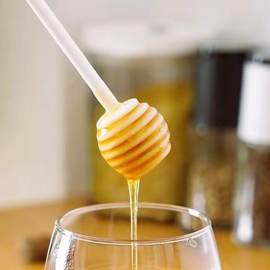 2Pcs Honey Mixing Stirrer Plastic Dipper Smooth Honey Comb Stick Spoon Grooved Honey Wand for Collecting Dispensing Drizzling Jam