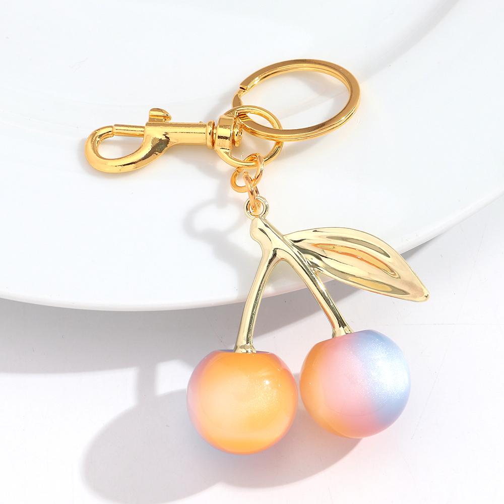 

New Trendy Gradient Iridescent Cherry Resin Pendant Keychain for Women Bag Charm Decoration Jewelry Car Accessories Keyring Gift
