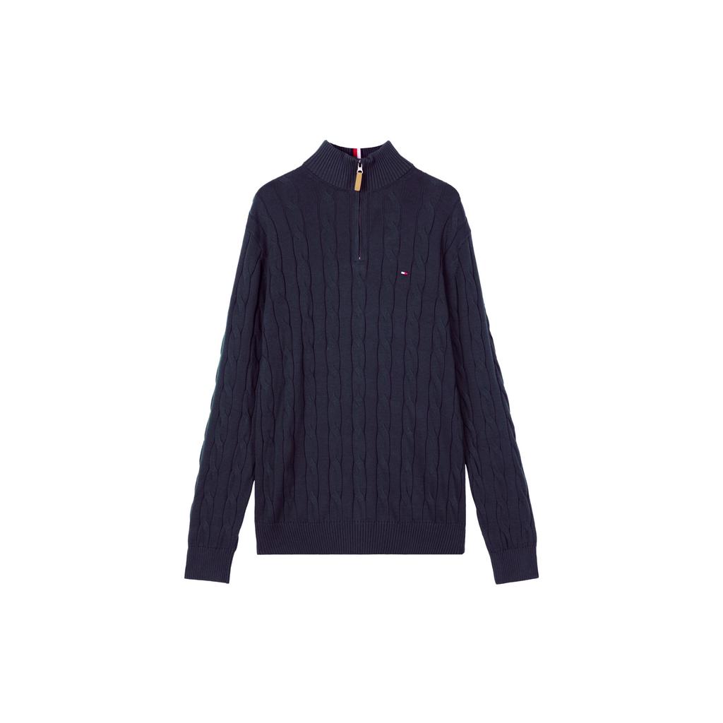 Tommy Hilfiger Plain Cable Knit Half-Zip Business Sweater Men sweater Navy-Blue 78J9816-410