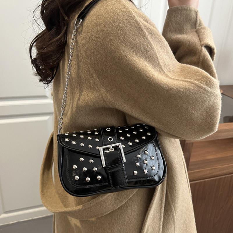 Yogodlns New Trend Fashion Spice Girl Rivet Personality Advanced Design Locomotive Shoulder Bag Punk Style Underarm Hobo Bag