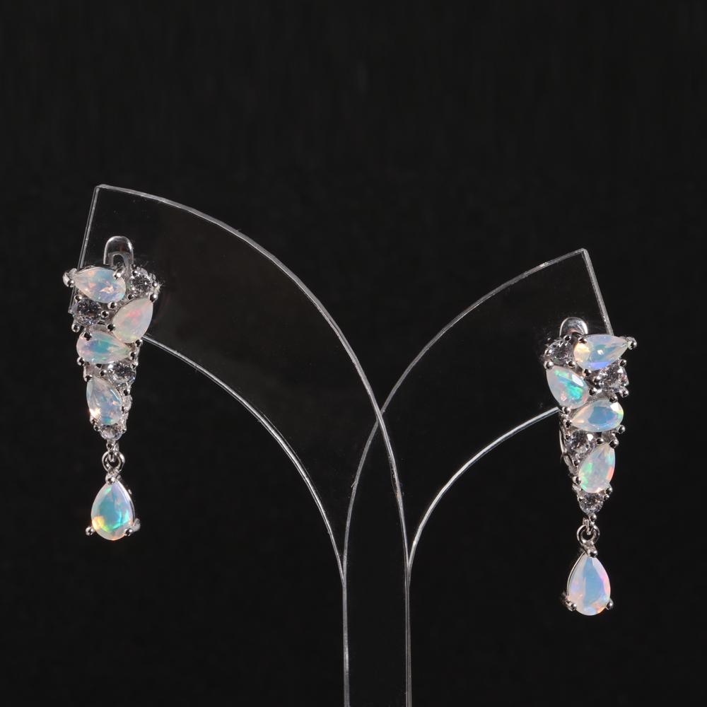 Colorful October Birthstone Natural Opal Sterling Silver Earrings Precious Rare Gems Fine Jewelry Women's Anniversary Gift