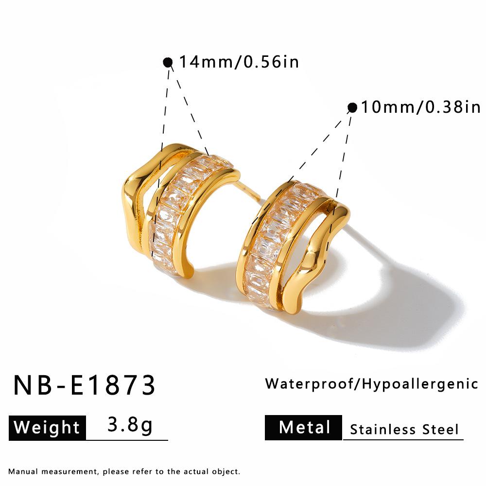 Shiny Waterproof Trendy Earring C Shaped Stainless Steel Earrings with Sparkling Zircon Dainty High End Luxury Jewelry TGES9233