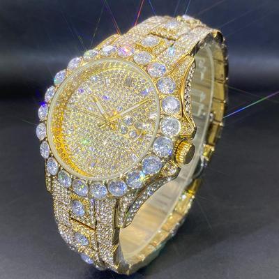 Golden Iced Brilliant Watch For Men Fashion Hip Hop Full Diamond Luxury Jewelry Quartz Wristwatch Man
