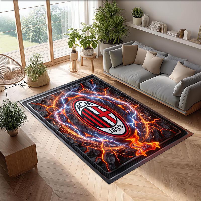 Tappeto in Flanella Stampato AC Milan Antiscivolo Morbido Poliestere Tappeto per Pavimento Tappetino Decorativo da Interno per Camera da Letto Soggiorno Divano Sala Giochi Decorazione Casa