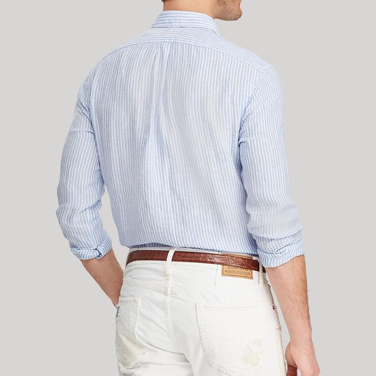 Polo Ralph Lauren Ss22 Striped Polo Collar Single-Breasted Long Sleeve Shirt Men shirts Light-Blue MNPOWOV16810525-B35