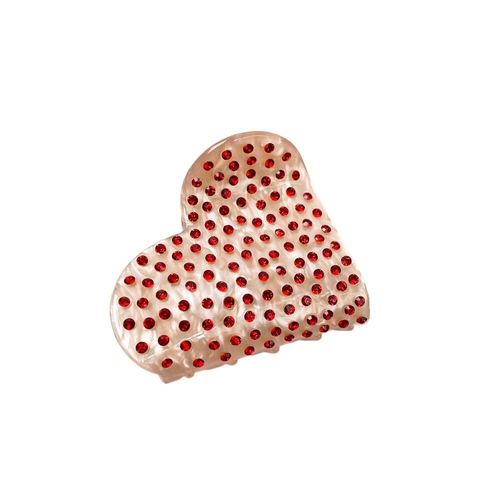 Acetic Acid Vermilion Lips Hair Claw Vintage Rhinestone Shark Clip Hollow Heart Hair Clip  Women