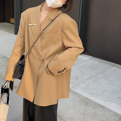 Giacca da abito oversize nera casual da donna, cappotto ampio con design unico a bottoni