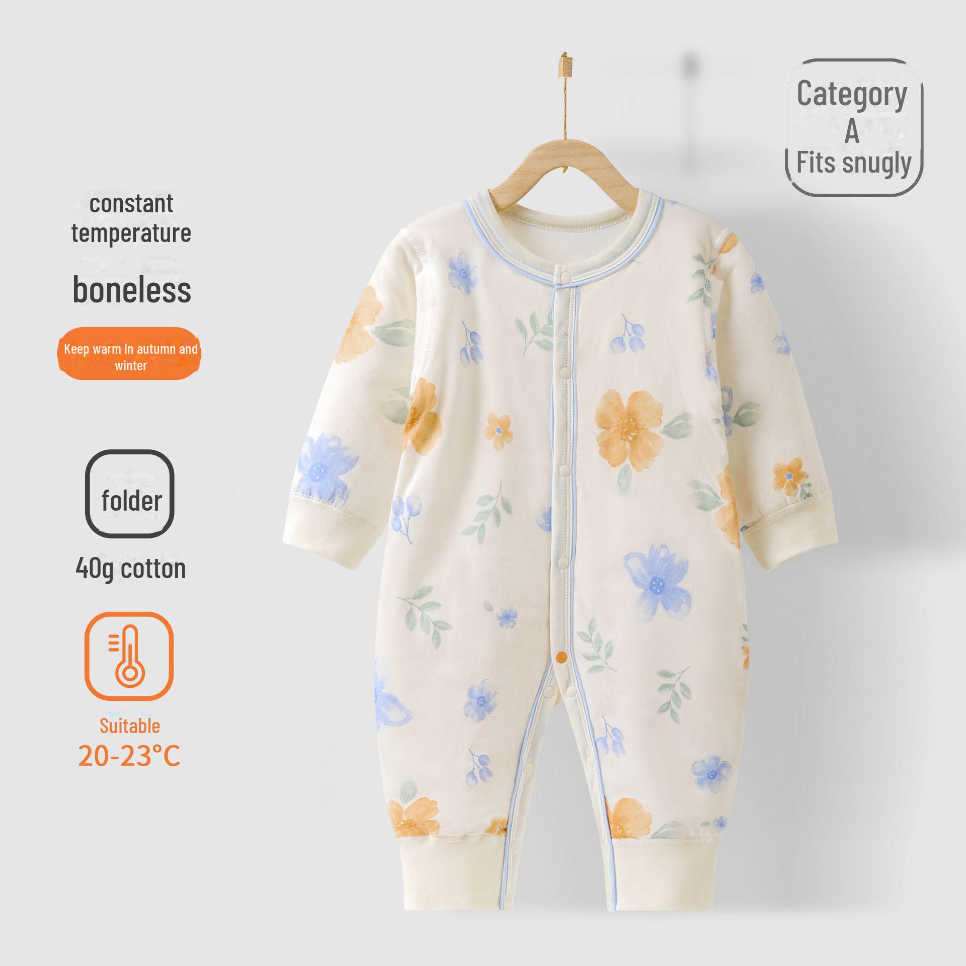 

Детский стеганый комбинезон унисекс - 100% хлопок, теплый, с длинными рукавами, 40 г, идеально подходит для ползания