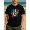 Men's Victory Gesture Timer T-Shirt - Soft Breathable Casual Crew Neck Short Sleeve with Victory Sign Print, Suitable for, Gym & Casual Attire