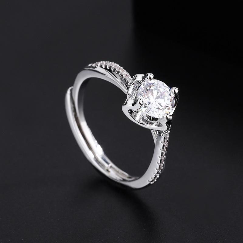 Internet celebrity Xiaohongshu round stone eight hearts eight arrows ring women's four claws wedding ring open ring