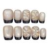Short Gel Nail Tips Gray Black Bean Paste Color With Cat-Eye Design And Crystal Rhinestones