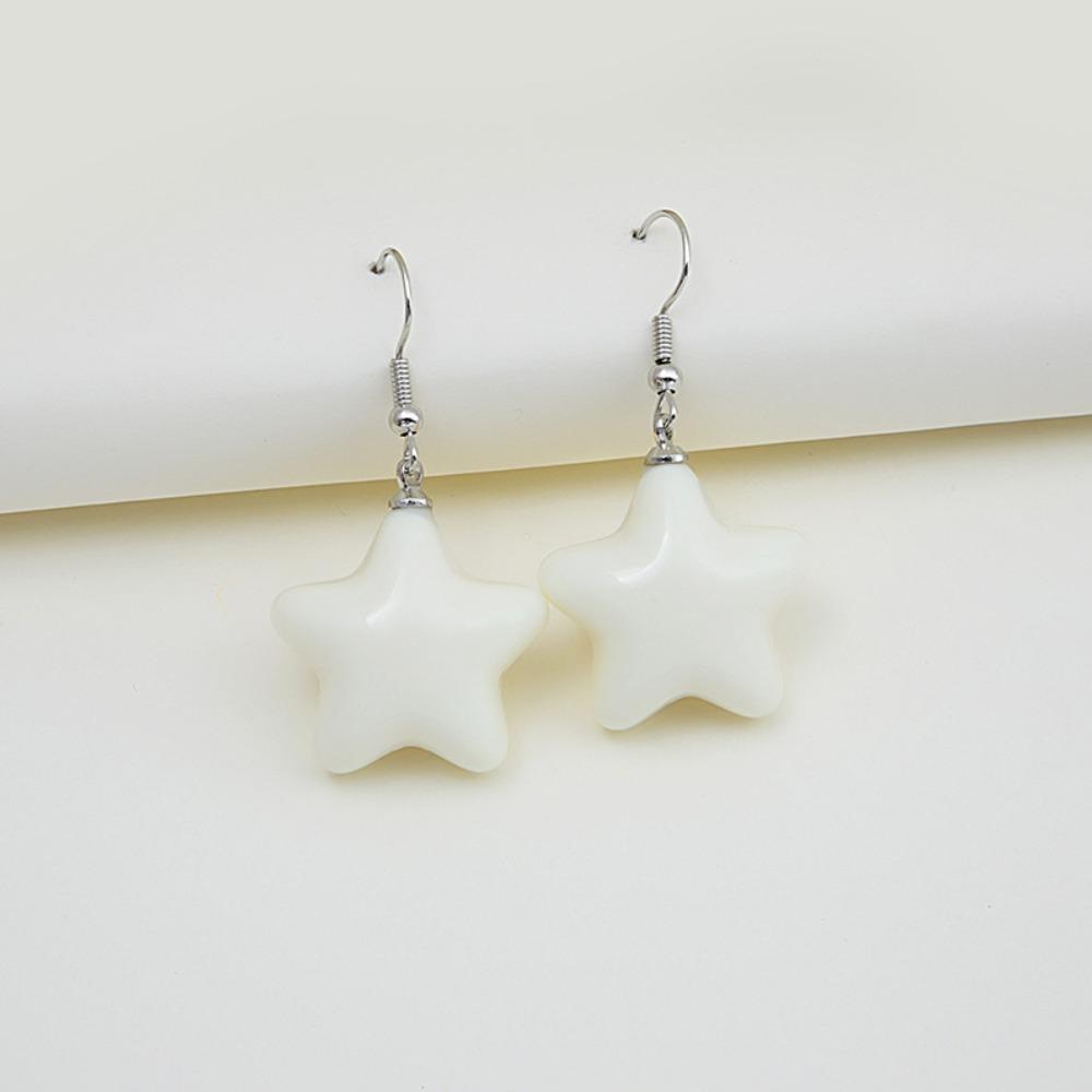 Korean Stereo Cartoon Candy Color Resin Star Dangle Earrings for Women Students Cute Creative Earrings Jewellery Accessory Gifts