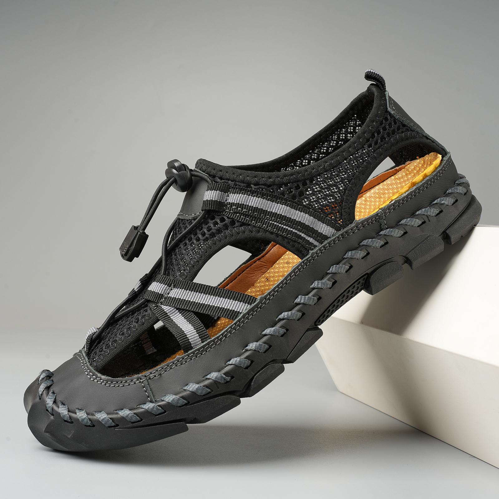 

2024 Лето Новые Мужские Дышащие Сандалии Сетчатые Легкие Пляжные Сандалии Рыбацкая Обувь Для Мужчин Уличная Обувь Ручной Работы Обувь 38-46 46 чёрный