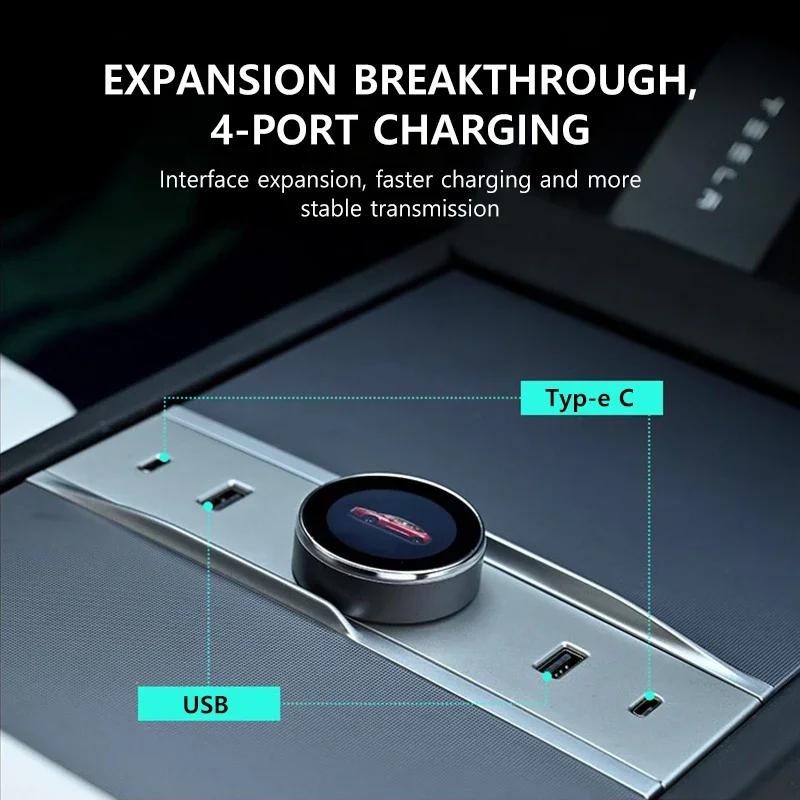 For Tesla Model 3 Highland 2025 Docking Station Central Control with Gear Shift Knob Multi-Port USB Hub for Tesla Model 3