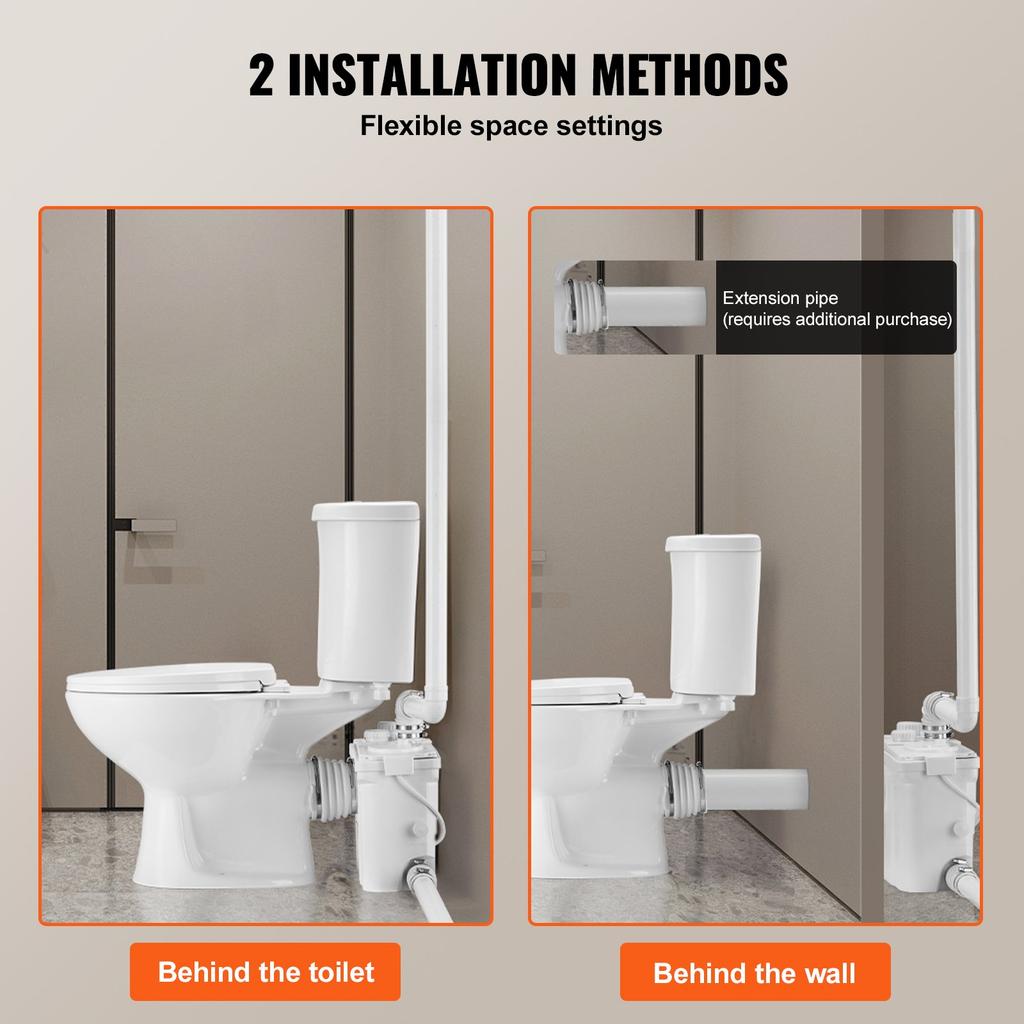 VEVOR Macerating Toilet System with Powerful 800W Macerator Pump, Rear Discharge and Upflush Toilet For Basement, Dual Flush Water Disposal