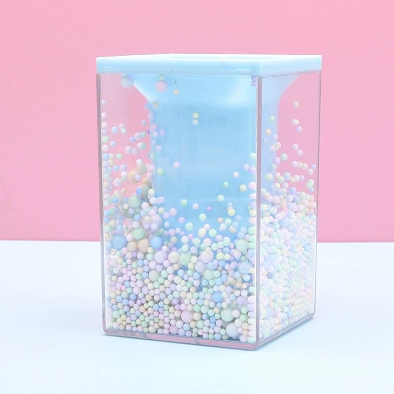

1pc Creative Desktop Large Capacity Squar Shape Pencil Case Cute Foam Ball Style Transparent Pen Holder Decoration Storage синій