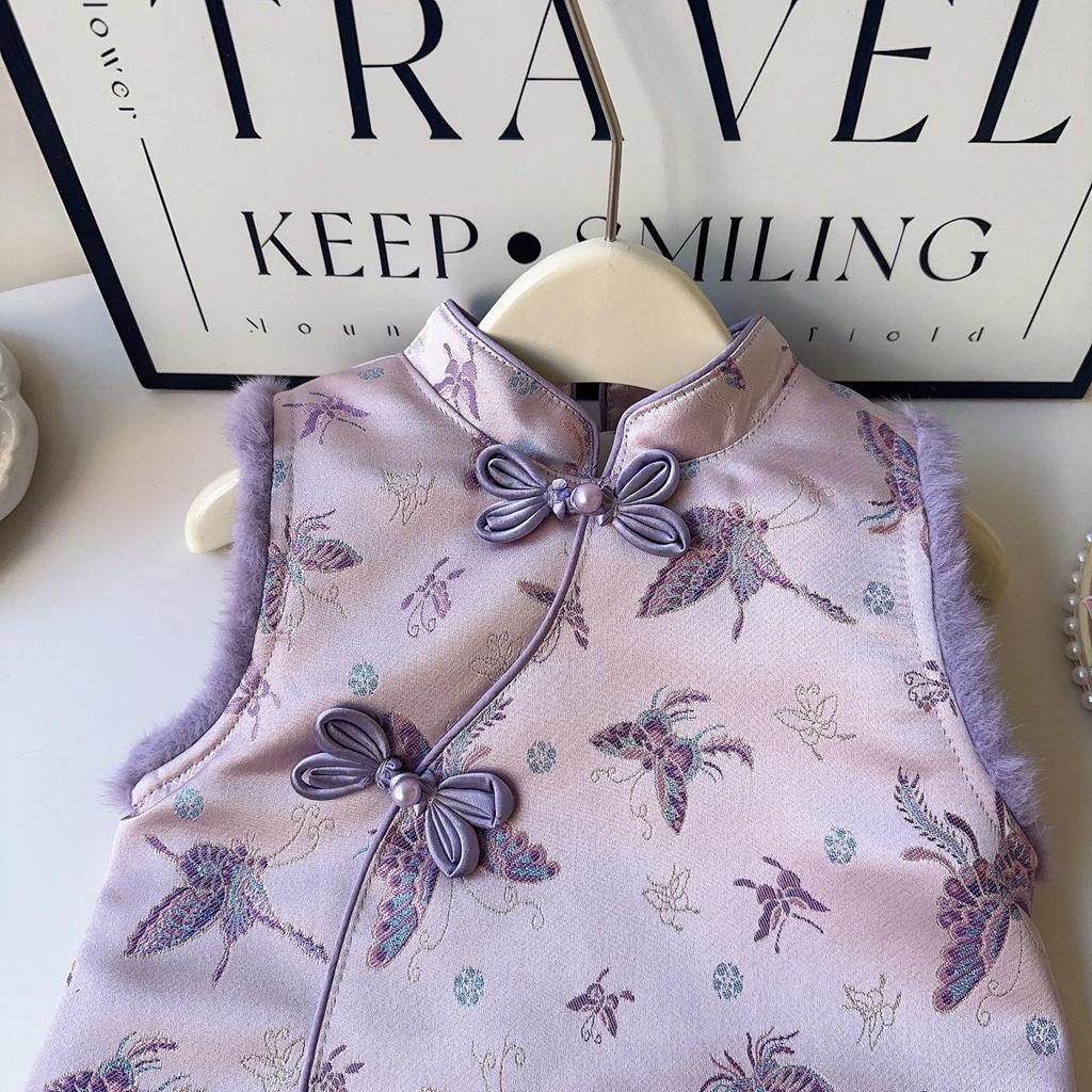 Winter Chinese Style Jacquard Cheongsam Dress for Girls - AWA871