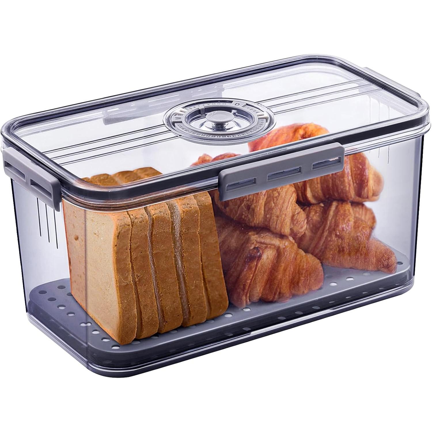 Bread Box Bread Boxes for Kitchen Counter Airtight, Time Recording Bread Storage Container with Lid, Bread Keeper for Homemade Bread, Toast, Bagel