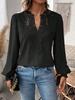 2024 Women's V-Neck Lace Solid Color Long-Sleeve Casual Top for Autumn and Winter.