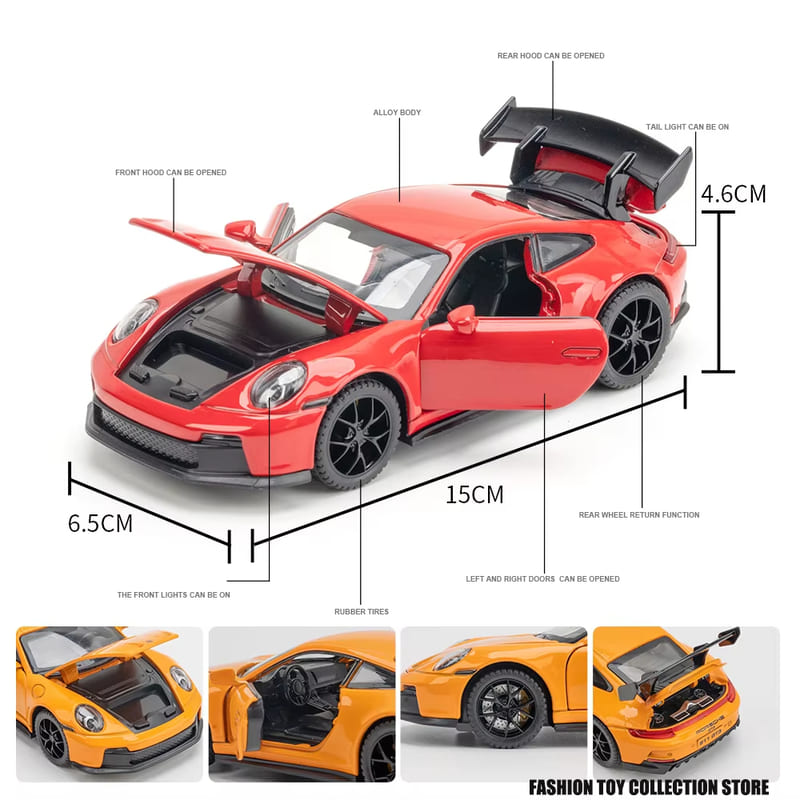 1:32 Full Scale Porsche 911 GT3 High Simulation Die-cast Metal Alloy Model Car Sound and Light Pull Back Collection Children's Toy Boy Gift