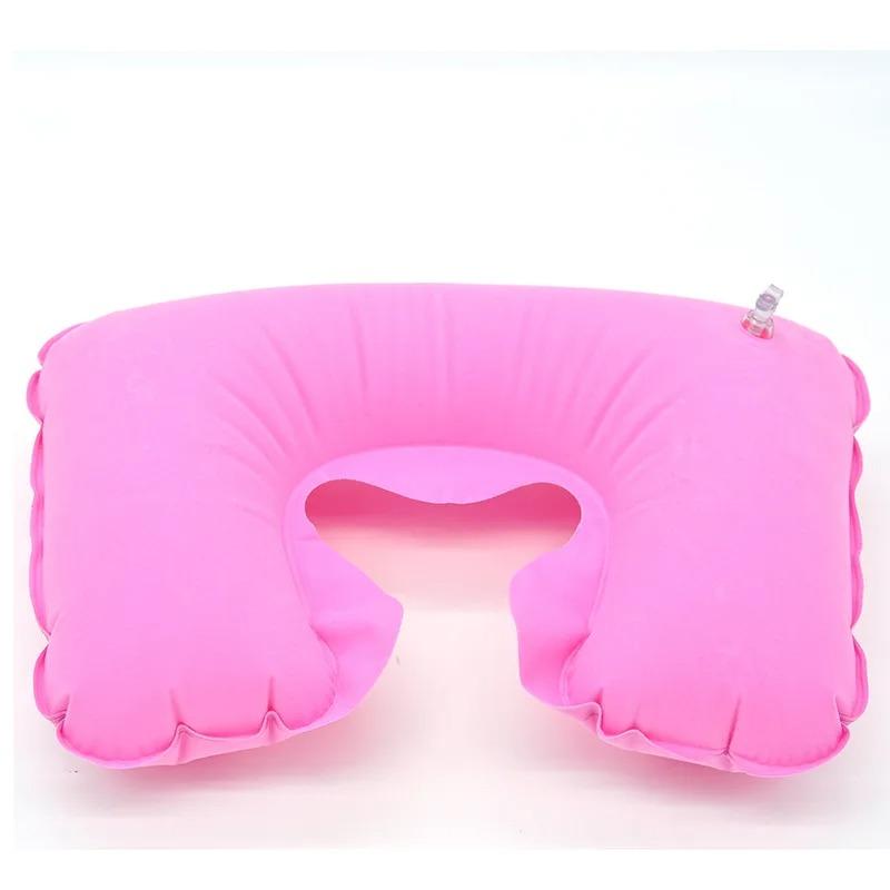 1 Pc Air Inflatable Pillow U-shape Neck Pillow Travel Rest Outdoor Portable Folding Air Inflatable Pillow Airplane travel(Color:pink)