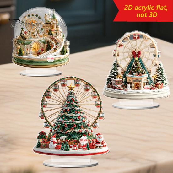 Christmas Tree Tabletop Decor 2D Acrylic Ferris Wheel Ornament for Holiday Tree, Festive Room Interior Decoration Display Board, Decoration,
