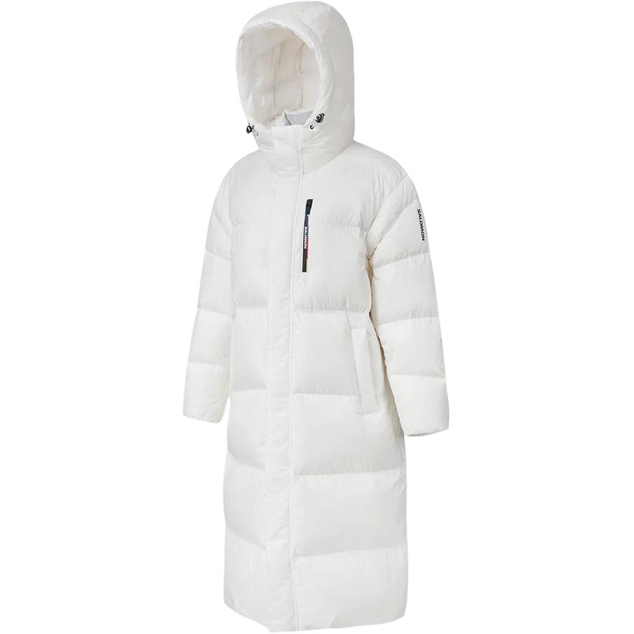 Salomon Solid Color Hooded Letter Long Sleeve Down Jacket Women outerwear White C25819