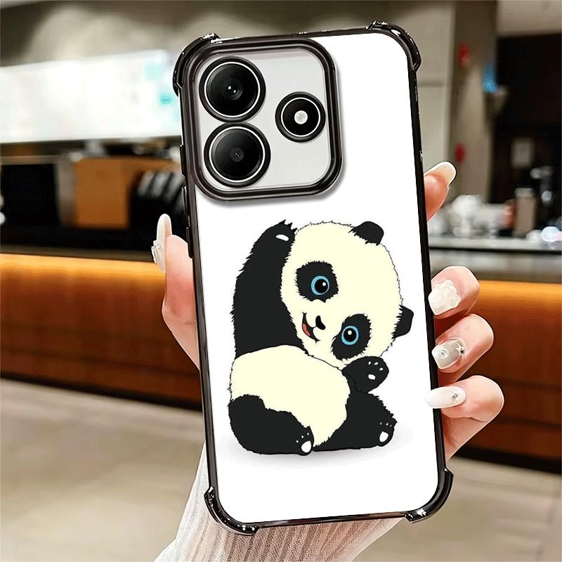Cute Cartoon Panda Plating Phone Case For Xiaomi Redmi Note 14 15 Pro Plus 13 12 11 11S 11T 10 9S 9 5G Anti-Fall Airabag Cover