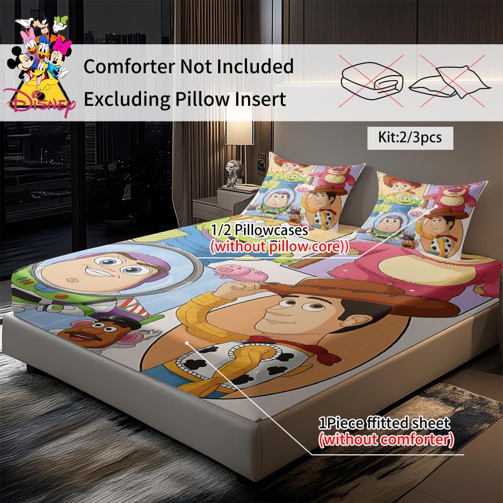 2/3pcs Disney Toy Story Cozy Fitted Sheet Set 100% Polyester Digital Print Festive Bedroom & Dormitory Decoration
