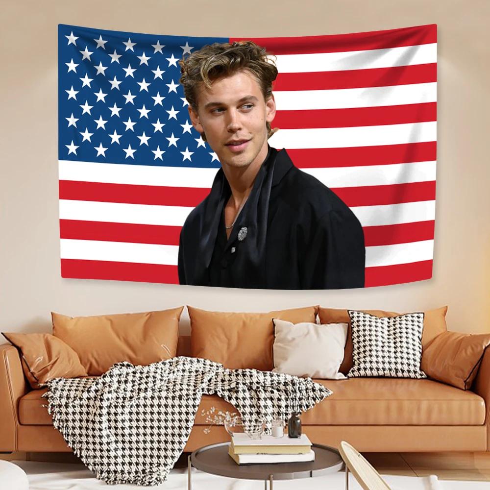 

Остин Батлер Розовый Американский Флаг Настенный Гобелен Актер Домашний Декор Спальня Общежитие Настенный Подвесной Фоновая Ткань Подарок на Фестиваль 29x37in