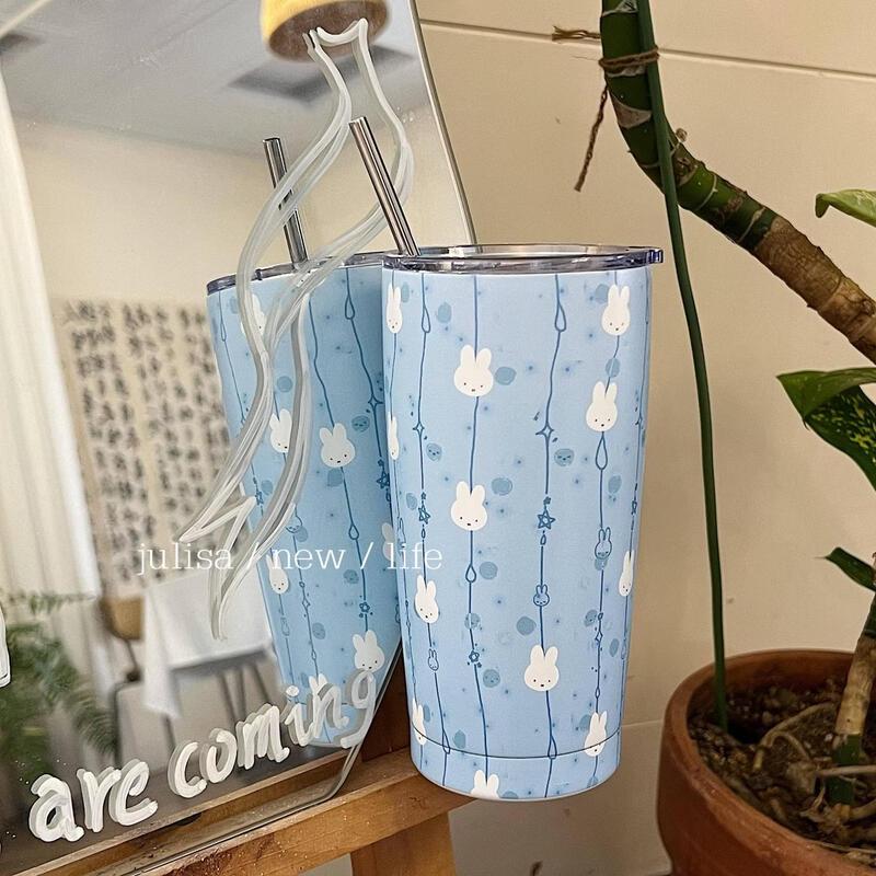 Qiwei Baby Pink Rabbit & Cat Insulated Straw Bottle